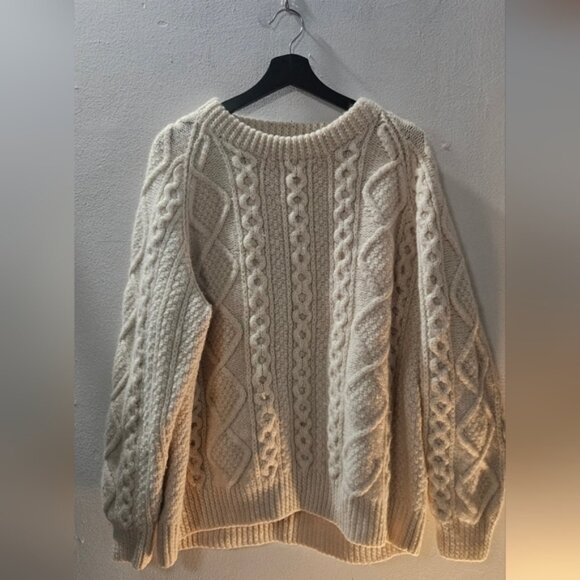 Athena Irish Hand Knit Wool Cable Chunky Cream Fisherman Sweater - Picture 1 of 4
